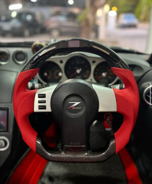 CF Steering for 350z installed. Specs: Top round Galaxy LED Carbon Fiber Steering